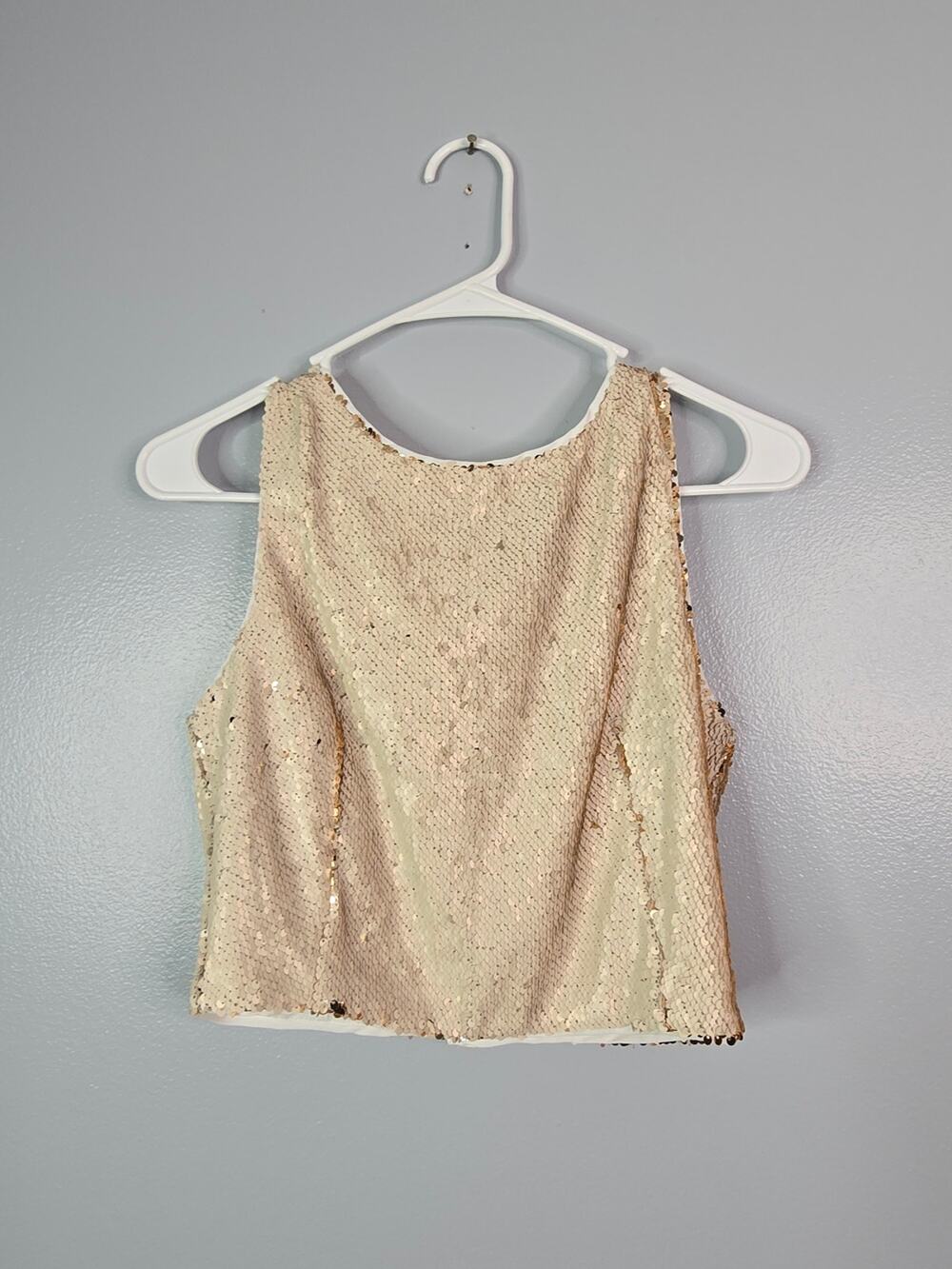 NWT Forever 21 Champagne Sequin Zip-Back Tank Top